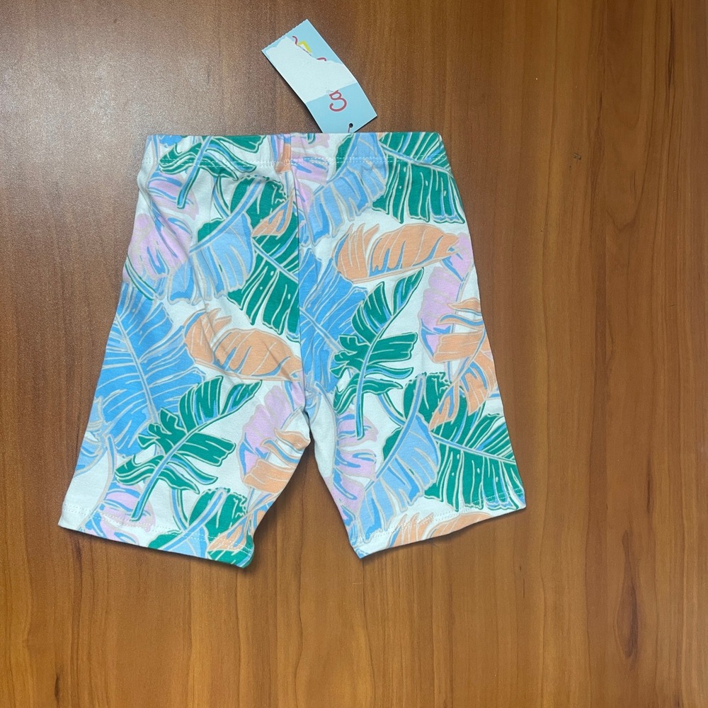 Cat & Jack Girls 4T Tropical Palm Leaf Summer Tank Top & Bike Shorts Set Blue - Picture 7 of 9